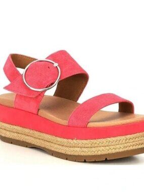 UGG April Espadrille Platform Sandals Suede Strawberry Sorbet Pink Size 8 NEW